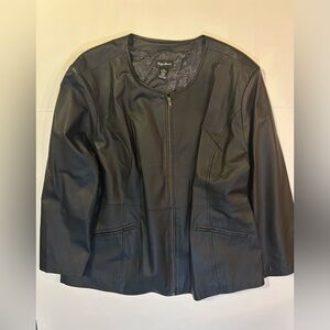 Women's 4X Maggie Barnes Black Leather Jacket Moto Zip Coat XXXXL 30/32 W